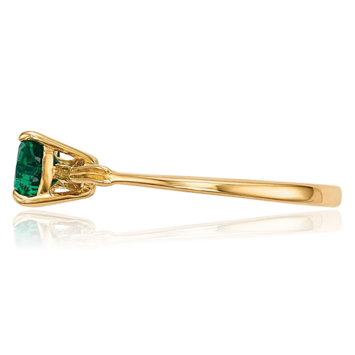 14K Solid Yellow Gold Lab Green Emerald Bow Heart Ring Love Band May Birthstone Jewelry