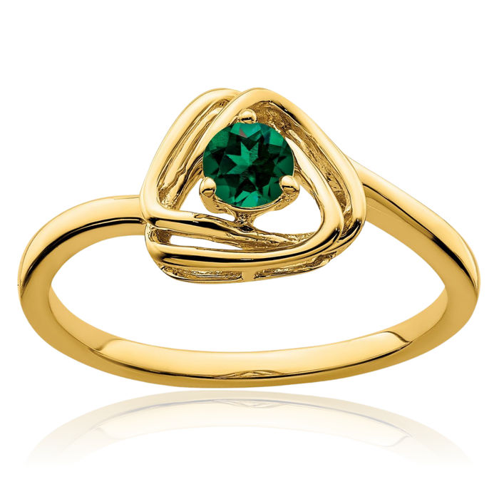 14K Solid Yellow Gold Lab Green Emerald Triangle Ring May Birthstone Jewelry