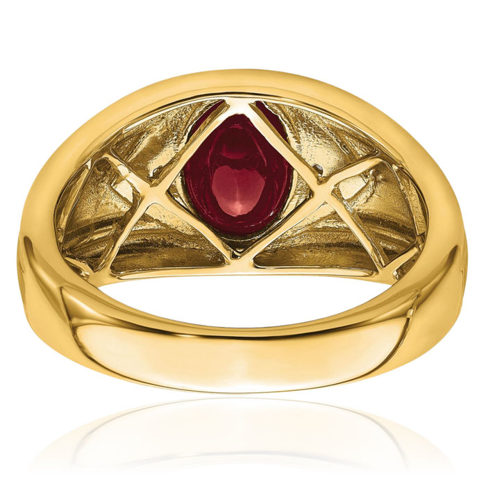 14K Solid Yellow Gold Lab Red Ruby Diamond Mens Ring