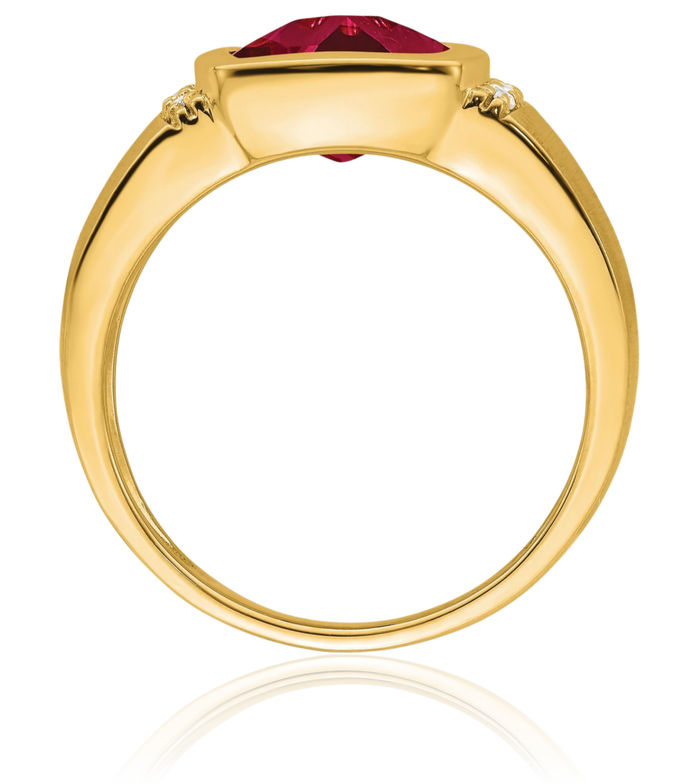 14K Solid Yellow Gold Lab Red Ruby Diamond Mens Ring July Birthstone Jewelry