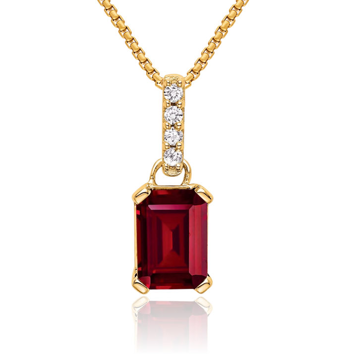 14K Solid Yellow Gold Lab Red Ruby Diamond Necklace Gemstone Pendant Charm April July Birthstone Jewelry