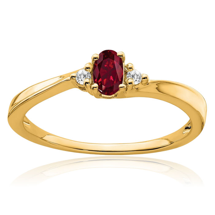 14K Solid Yellow Gold Lab Red Ruby Diamond Ring July Birthstone Jewelry