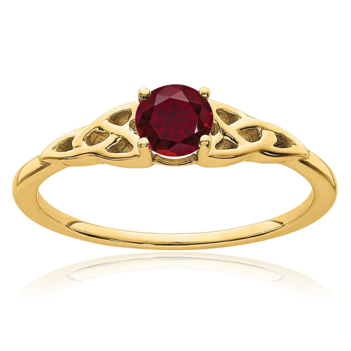 14K Solid Yellow Gold Lab Red Ruby Heart Irish Claddagh Celtic Love Knot Ring July Birthstone Jewelry