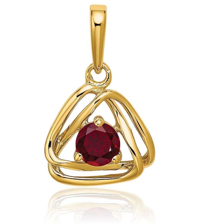 14K Solid Yellow Gold Lab Red Ruby Triangle Necklace Charm Gemstone Pendant July Birthstone Jewelry