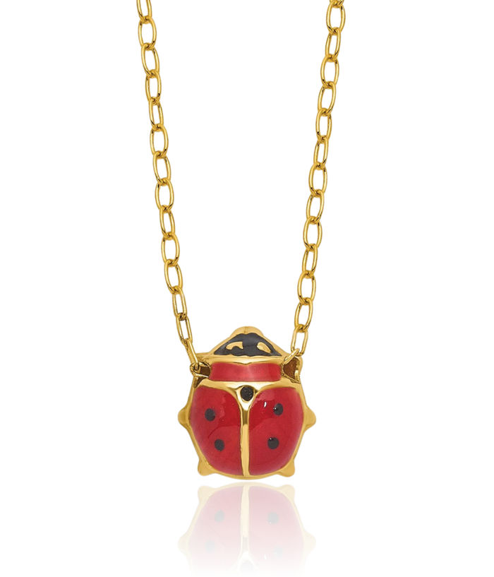 14K Solid Yellow Gold Ladybug Necklace Chain