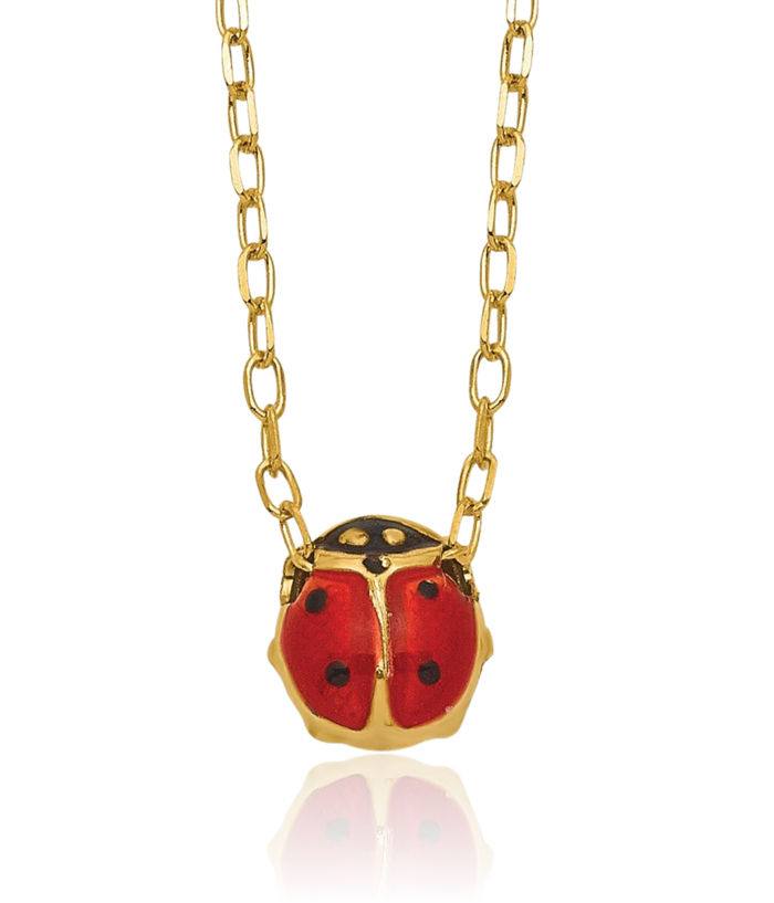 14K Solid Yellow Gold Ladybug Necklace Chain