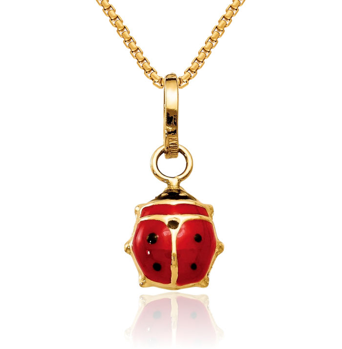 14K Solid Yellow Gold Ladybug Necklace Chain Pendant Charm