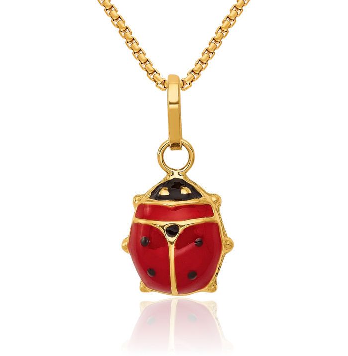 14K Solid Yellow Gold Ladybug Necklace Chain Pendant Charm