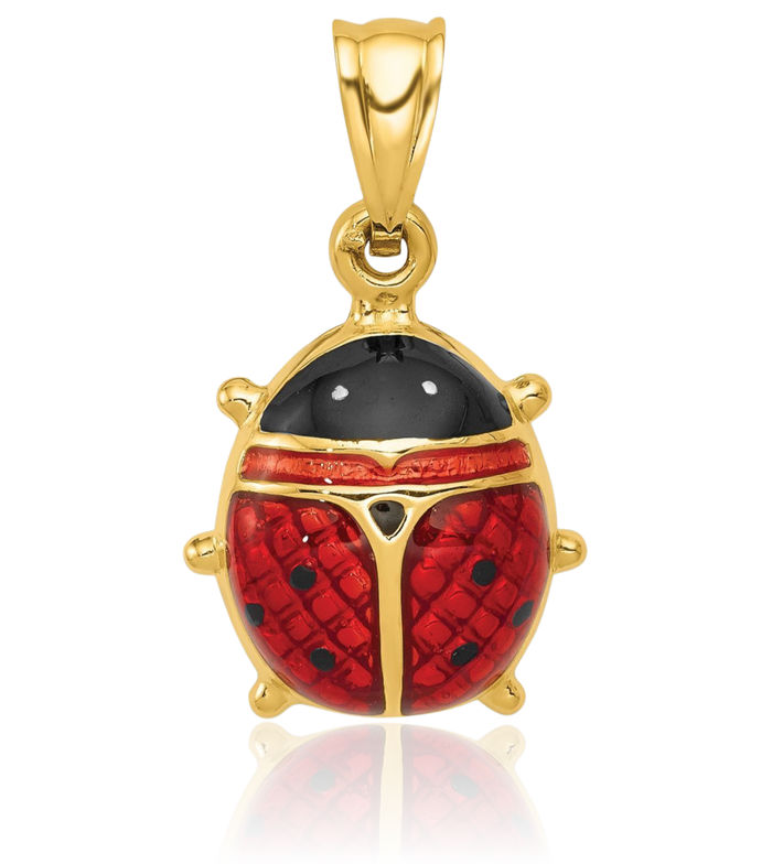 14K Solid Yellow Gold Ladybug Necklace Chain Pendant Charm