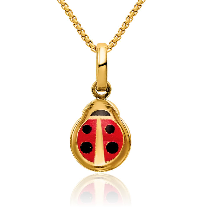 14K Solid Yellow Gold Ladybug Necklace Chain Pendant Charm