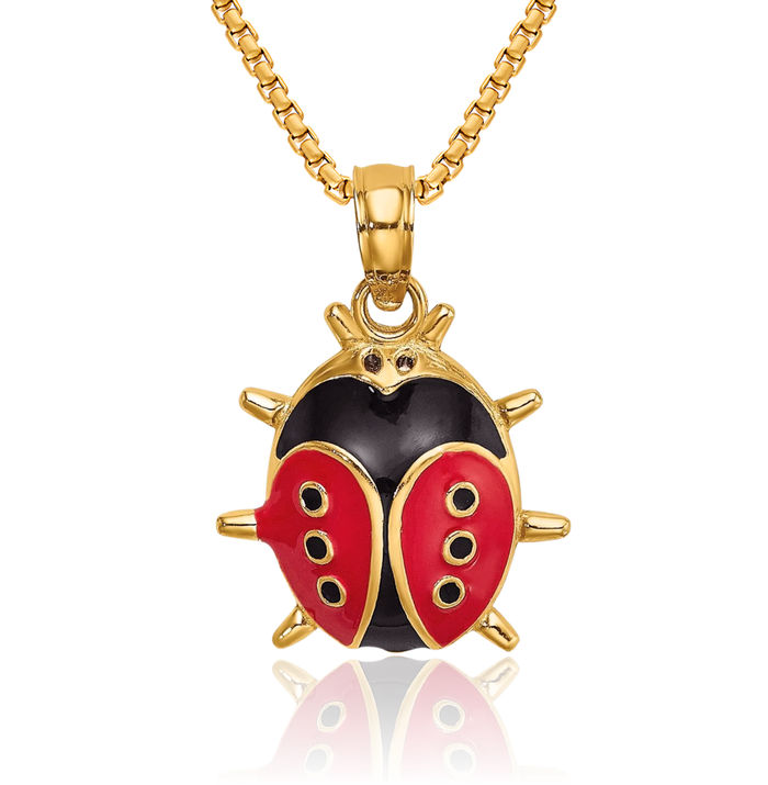 14K Solid Yellow Gold Ladybug Necklace Chain Pendant Charm