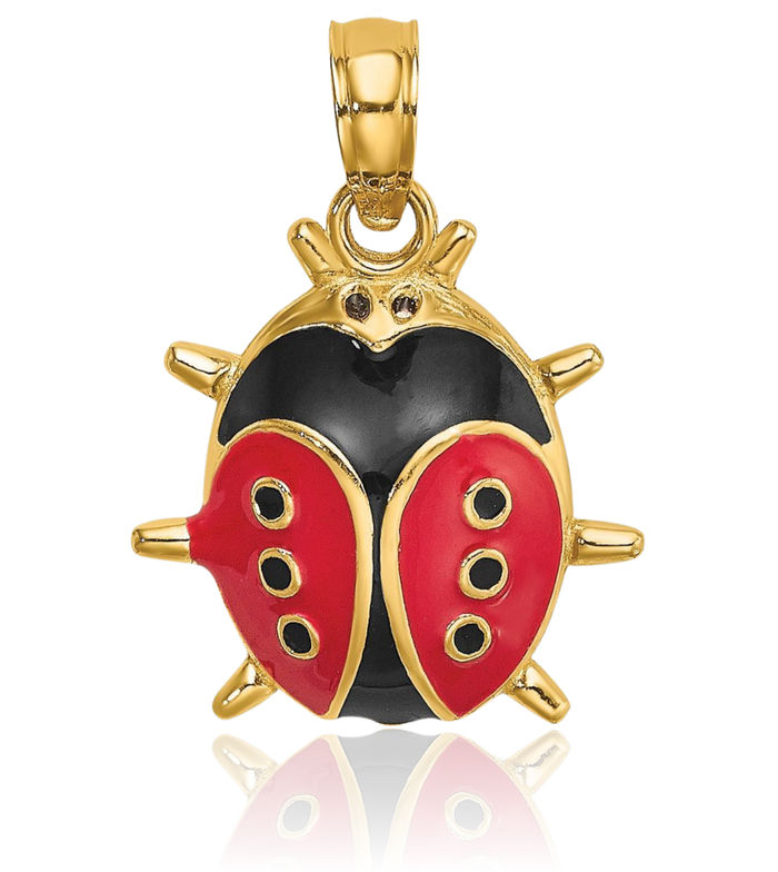 14K Solid Yellow Gold Ladybug Necklace Chain Pendant Charm