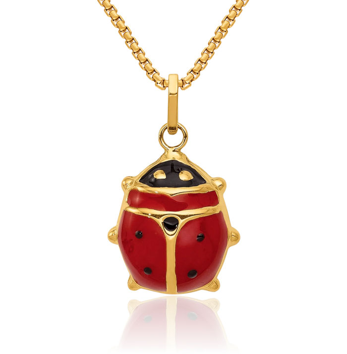 14K Solid Yellow Gold Ladybug Necklace Chain Pendant Charm