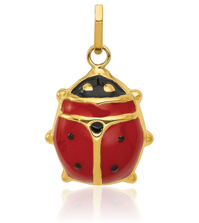 14K Solid Yellow Gold Ladybug Necklace Chain Pendant Charm