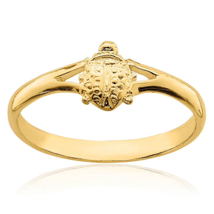 14K Solid Yellow Gold Ladybug Ring