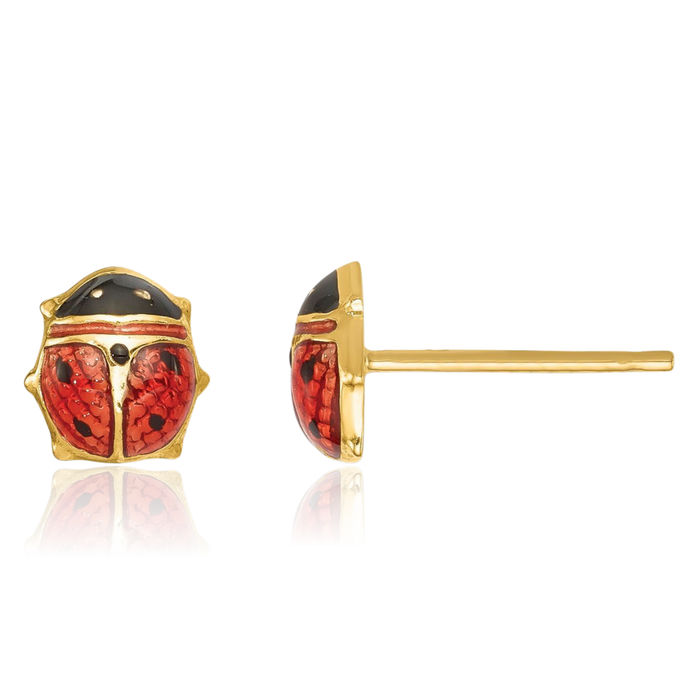 14K Solid Yellow Gold Ladybug Stud Earrings