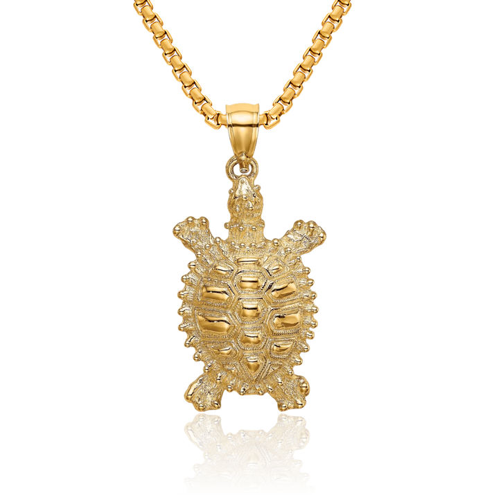 14K Solid Yellow Gold Land Sea Turtle Necklace Chain Pendant Charm