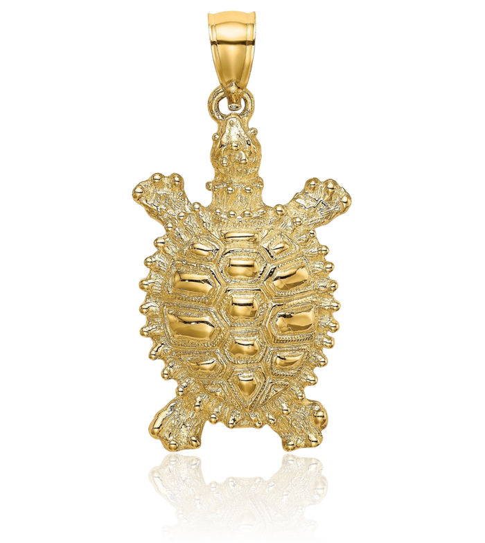 14K Solid Yellow Gold Land Sea Turtle Necklace Chain Pendant Charm