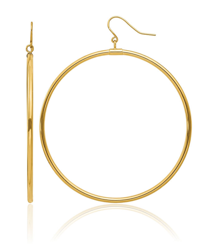 14K Solid Yellow Gold Tube Large Hoop Drop Dangle Earrings
