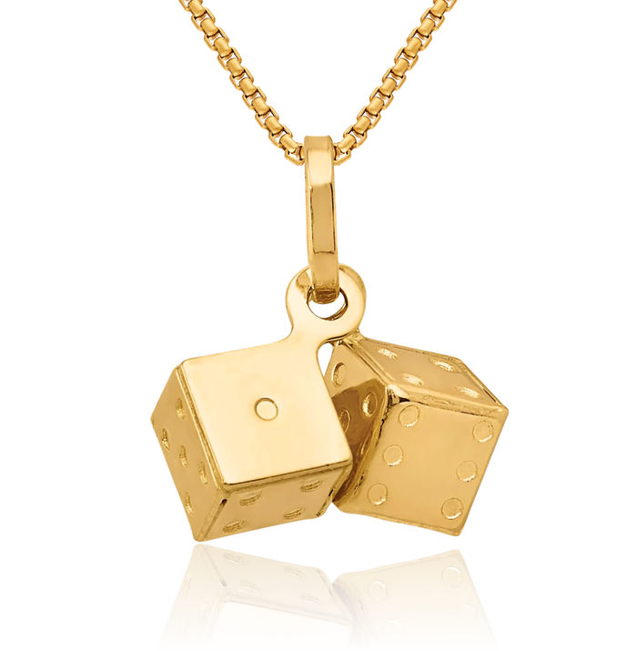14K Solid Yellow Gold Las Vegas Dice Necklace Chain Pendant Charm
