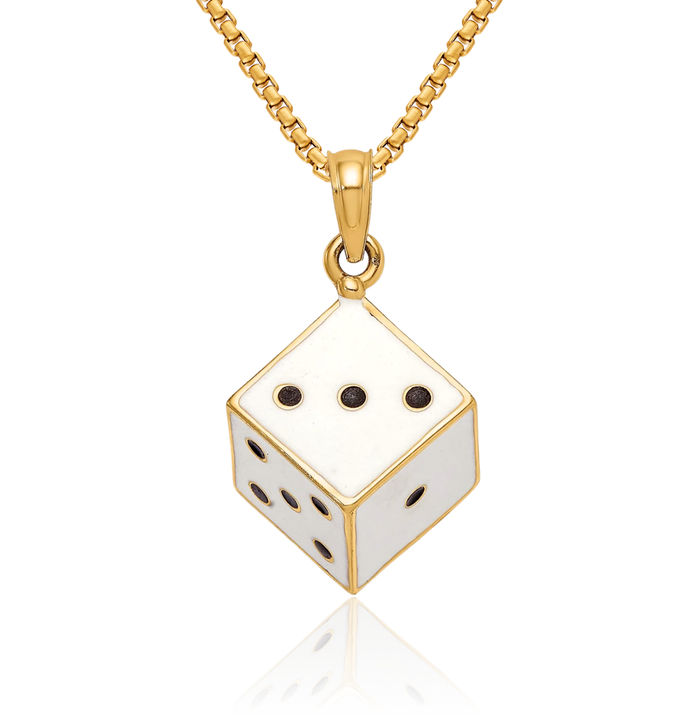 14K Solid Yellow Gold Las Vegas Dice Necklace Chain Pendant Charm