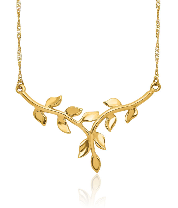 14K Solid Yellow Gold Leaf Chain Necklace