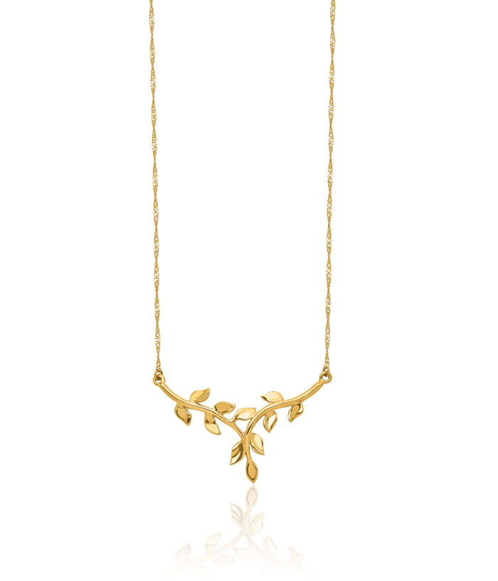 14K Solid Yellow Gold Leaf Chain Necklace