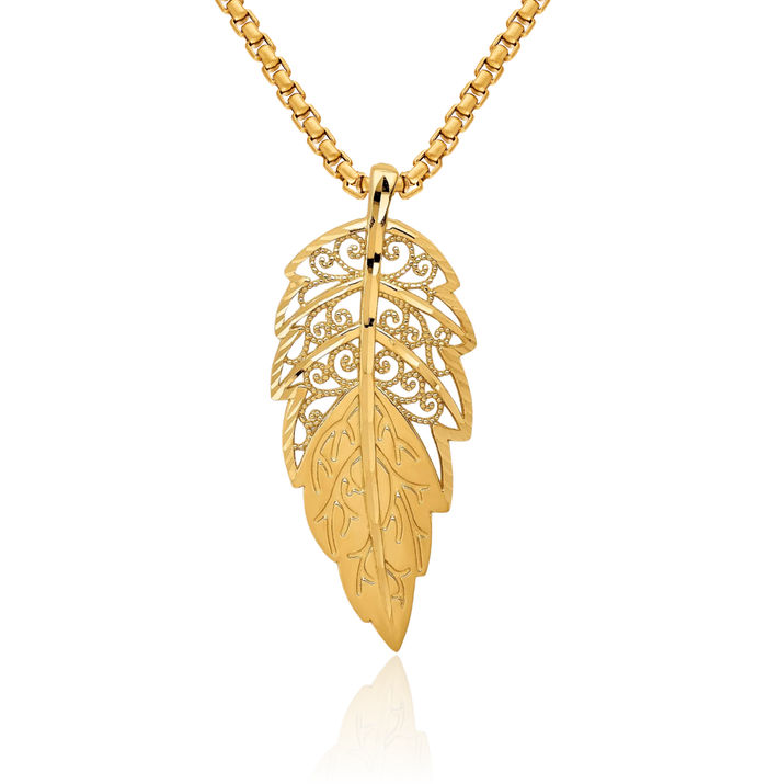 14K Solid Yellow Gold Leaf Floating Chain Slide Pendant Necklace Charm