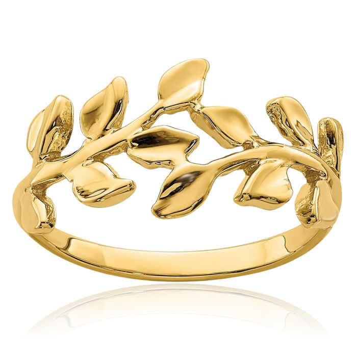 14K Solid Yellow Gold Leaf Flower Ring