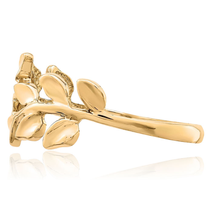 14K Solid Yellow Gold Leaf Flower Ring