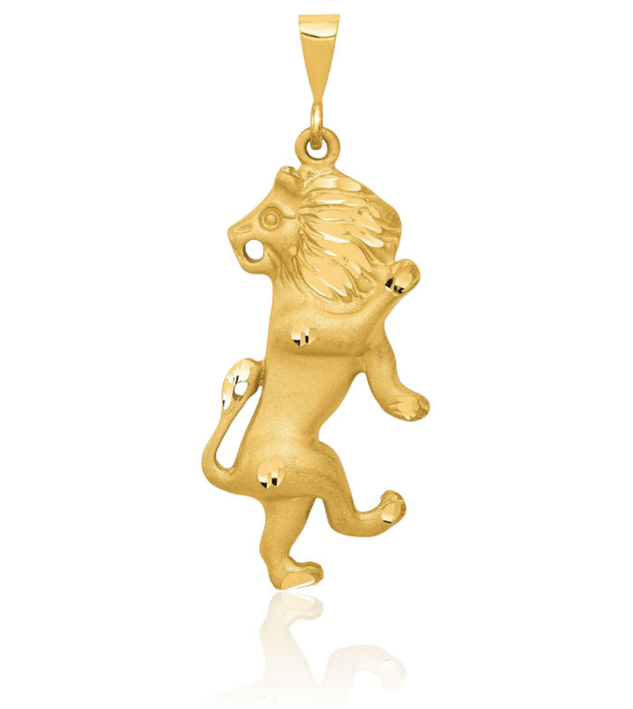 14K Solid Yellow Gold Leo Zodiac Necklace Lion Head Horoscope Pendant July August Birthday Charm Astrology Jewelry