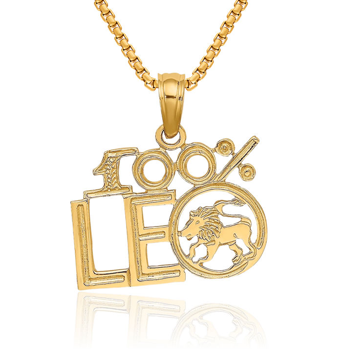 14K Solid Yellow Gold 100% Leo Zodiac Necklace Lion Head Horoscope Pendant July August Birthday Charm Astrology Jewelry