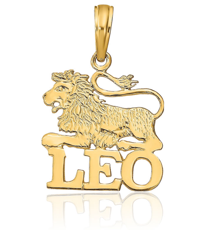 14K Solid Yellow Gold Leo Zodiac Necklace Lion Head Horoscope Pendant July August Birthday Charm Astrology Jewelry