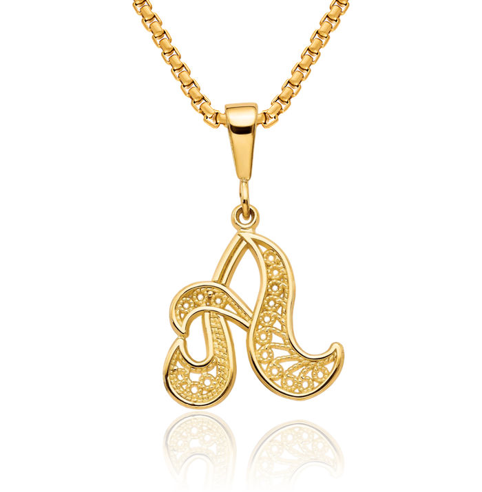 14K Solid Yellow Gold Dainty Letter A Initial Name Monogram Necklace Chain Pendant Charm