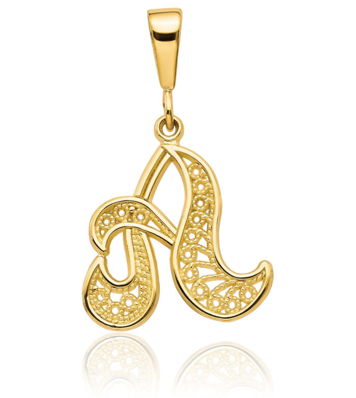 14K Solid Yellow Gold Dainty Letter A Initial Name Monogram Necklace Chain Pendant Charm