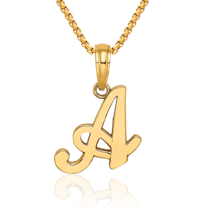 14K Solid Yellow Gold Dainty Letter A Initial Name Monogram Necklace Chain Pendant Charm