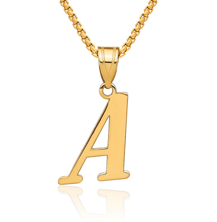 14K Solid Yellow Gold Dainty Letter A Initial Name Monogram Necklace Chain Pendant Charm