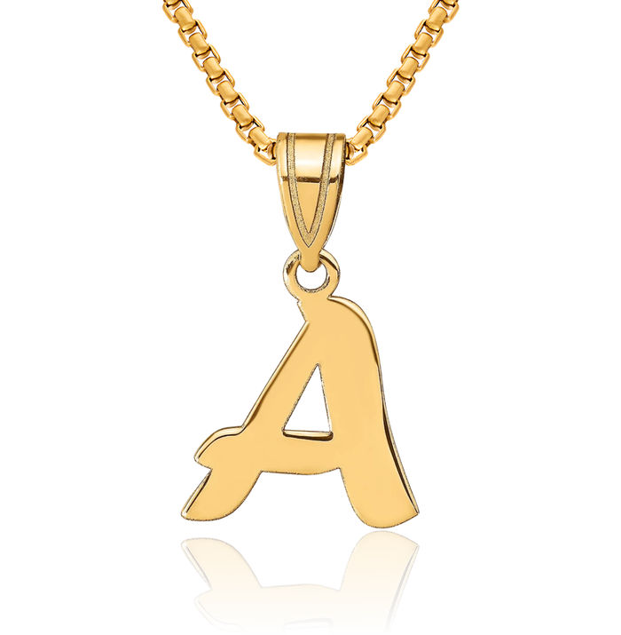 14K Solid Yellow Gold Dainty Letter A Initial Name Monogram Necklace Chain Pendant Charm