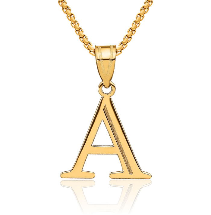 14K Solid Yellow Gold Dainty Letter A Initial Name Monogram Necklace Chain Pendant Charm