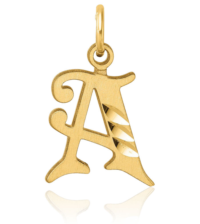 14K Solid Yellow Gold Dainty Letter A Initial Name Monogram Necklace Chain Pendant Charm