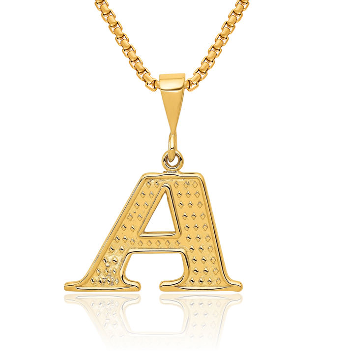 14K Solid Yellow Gold Dainty Letter A Initial Name Monogram Necklace Chain Pendant Charm