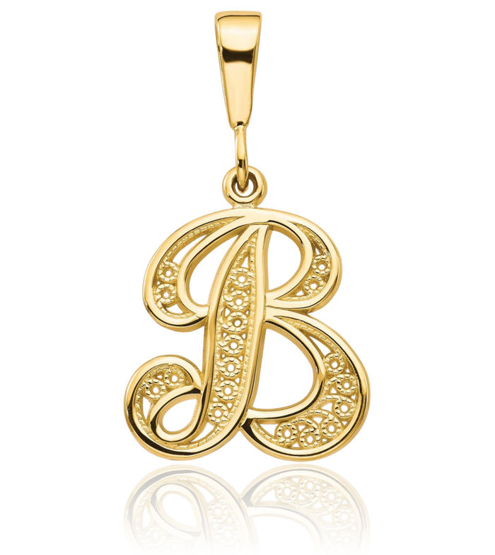 14K Solid Yellow Gold Dainty Letter B Initial Name Monogram Necklace Chain Pendant Charm