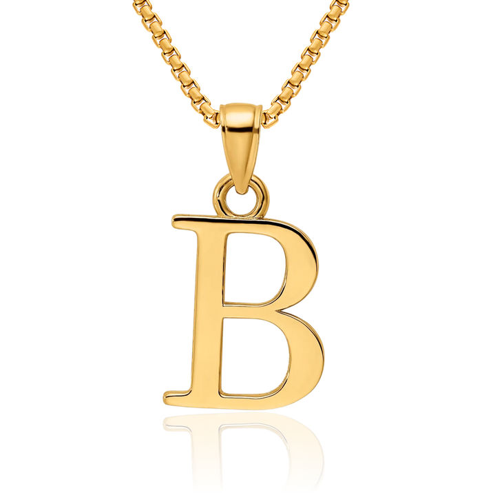 14K Solid Yellow Gold Dainty Letter B Initial Name Monogram Necklace Chain Pendant Charm