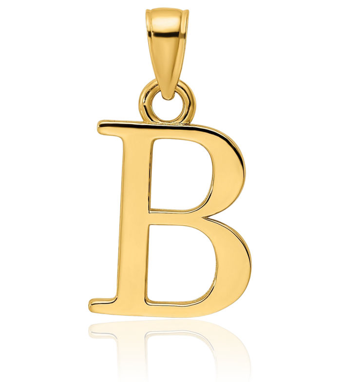 14K Solid Yellow Gold Dainty Letter B Initial Name Monogram Necklace Chain Pendant Charm