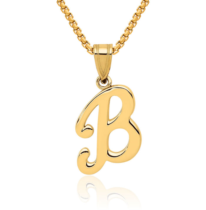 14K Solid Yellow Gold Dainty Letter B Initial Name Monogram Necklace Chain Pendant Charm