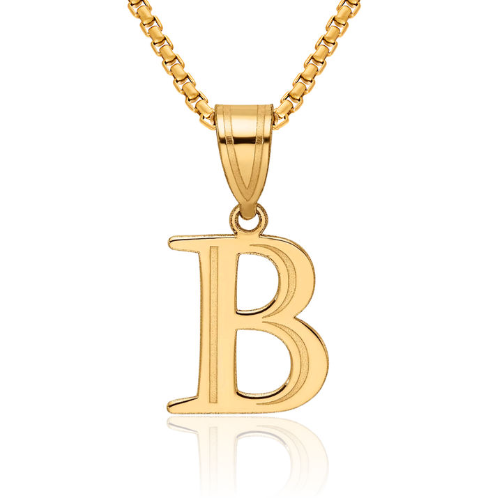 14K Solid Yellow Gold Dainty Letter B Initial Name Monogram Necklace Chain Pendant Charm