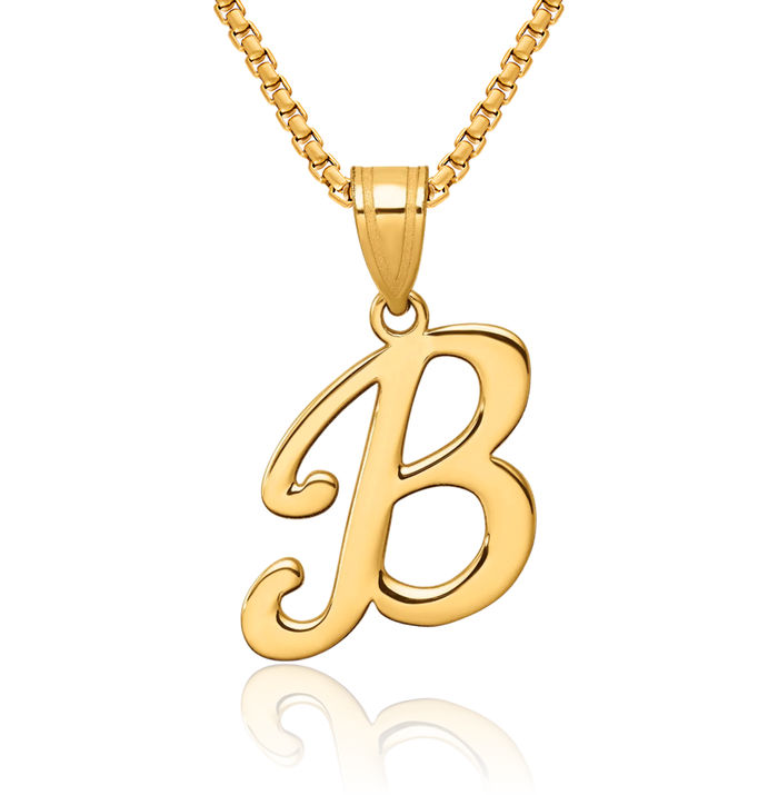 14K Solid Yellow Gold Dainty Letter B Initial Name Monogram Necklace Chain Pendant Charm