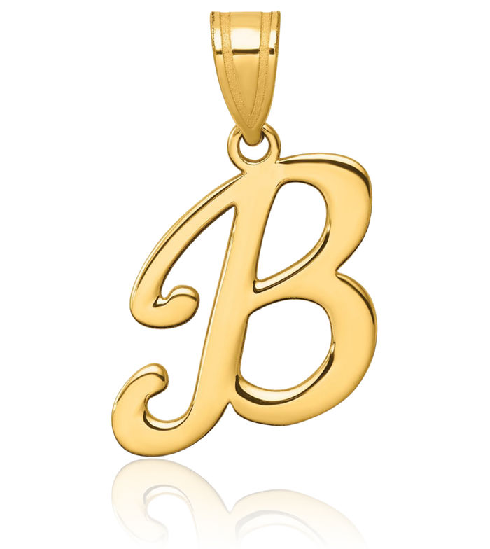 14K Solid Yellow Gold Dainty Letter B Initial Name Monogram Necklace Chain Pendant Charm