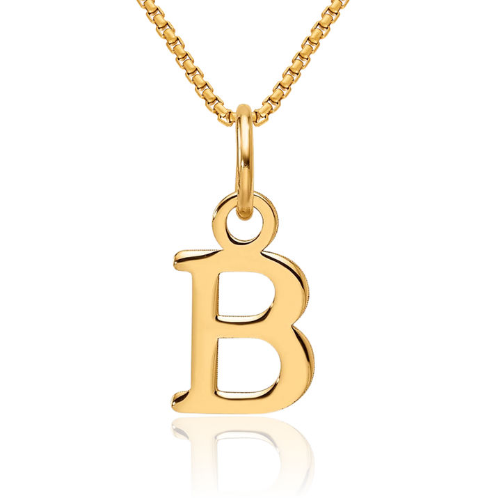 14K Solid Yellow Gold Dainty Letter B Initial Name Monogram Necklace Chain Pendant Charm