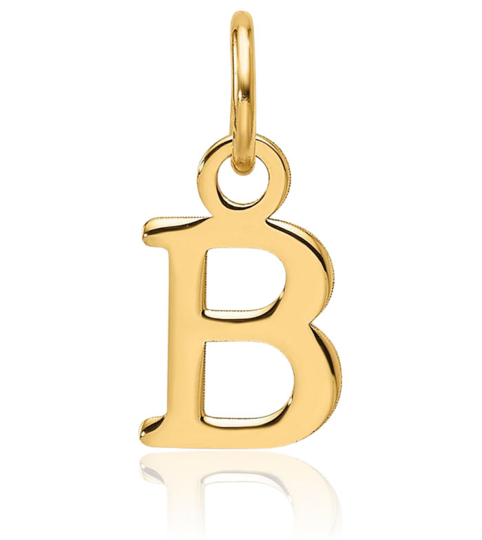 14K Solid Yellow Gold Dainty Letter B Initial Name Monogram Necklace Chain Pendant Charm